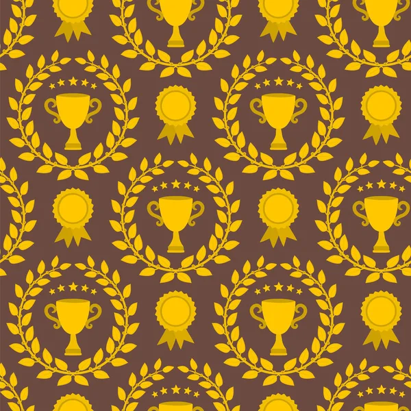 Nahtloses Muster Aus Goldmedaillen Pokalen Und Lorbeerkranz Vektorillustration Zum Thema — Stockvektor
