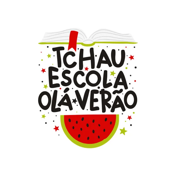 Żegnaj Szkoła Hello Summer Języku Portugalskim Cute Ręcznie Rysowane Karty — Wektor stockowy