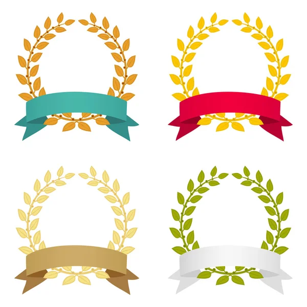 Set Hand Drawn Laurel Wreath Text Ribbon Elements Theme Victory — Stock Vector