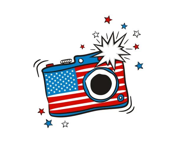 Фотокамера Вспышкой Цветах Национального Флага Сша Мультфильм Объект Июля Цветах — стоковый вектор
