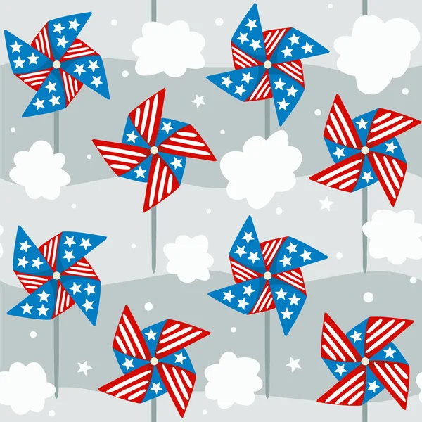 Nahtloses Muster Mit Windrad Für Den Unabhängigkeitstag Der Usa Hintergrund — Stockvektor