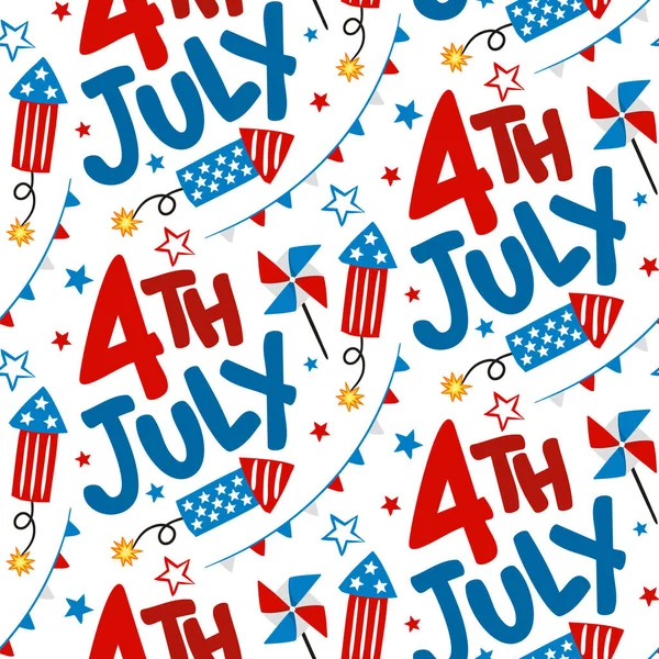 Seamless Kids Pattern Independence Day Usa Background Hand Drawn Elements — Stock Vector