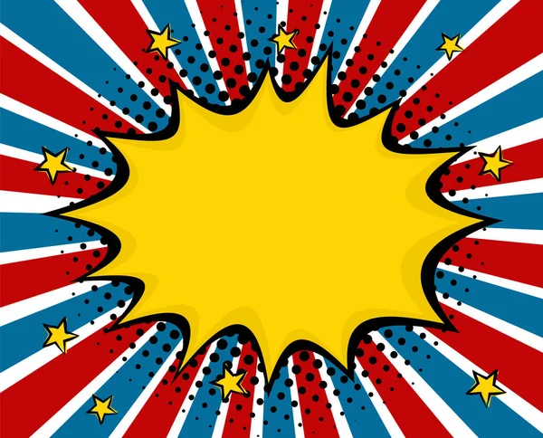 Fényes Pop Art Tört Kép Amerikai Zászló Színek Képregénybuborék Robbanással — Stock Vector