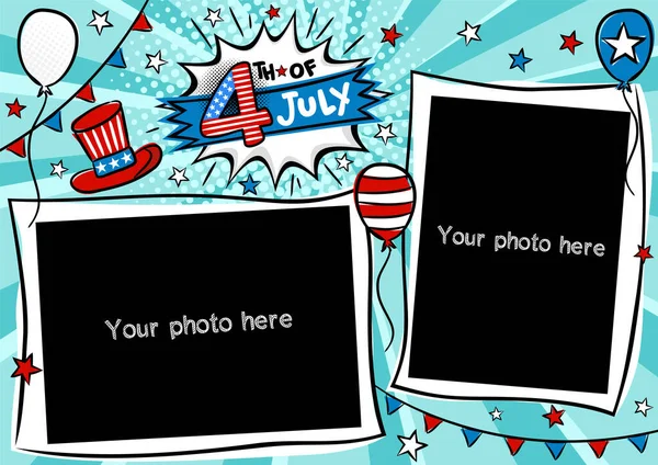 Comic Photo Frame Pop Art Στυλ Για Τις Ιουλίου Φωτεινή — Διανυσματικό Αρχείο