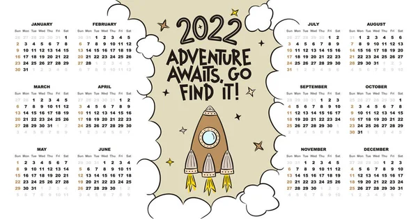Plantilla Calendario Dibujos Animados 2022 Calendario Anual Calendario Anual Meses — Archivo Imágenes Vectoriales