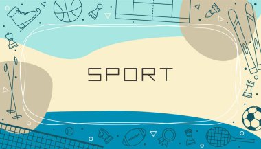 Sport için basit modern stil ve çizgi spor unsurları içeren vektör tasarım şablonları. Bir özel ders, afiş, poster, sunum, sıçrama ekranı veya proje için kapak.