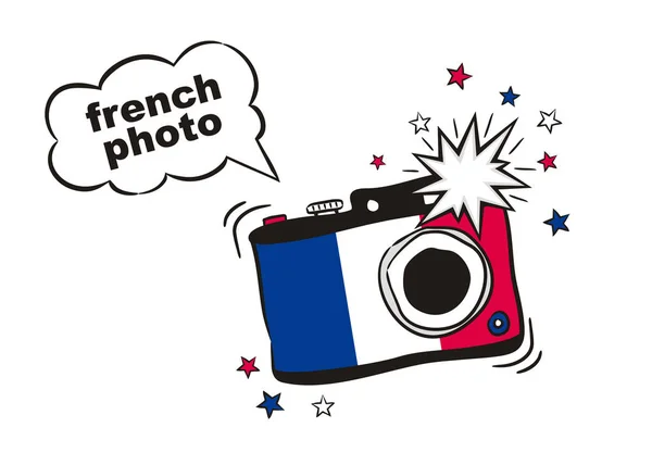 프랑스 색깔의 플래시 카메라 있었던 프렌치 컬러의 작품입니다 휴가나 휴일을 — 스톡 벡터