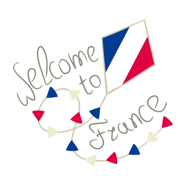 프랑스에 환영합니다 프랑스 삼색기의 색깔을칠 축일이나 장식을 손으로 — 스톡 벡터