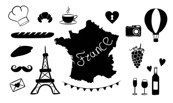 프랑스의 실루엣 지도와 국가의 프랑스 바스티유 Bastille Day 프랑스의 National — 스톡 벡터