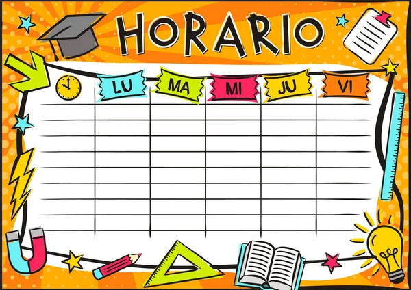 Espagnol Modèle Lumineux Horaire Scolaire Pour Jours Semaine Pour Les — Image vectorielle