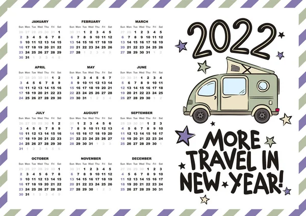 Plantilla Calendario Correo Aéreo 2022 Calendario Anual Calendario Anual Meses — Archivo Imágenes Vectoriales
