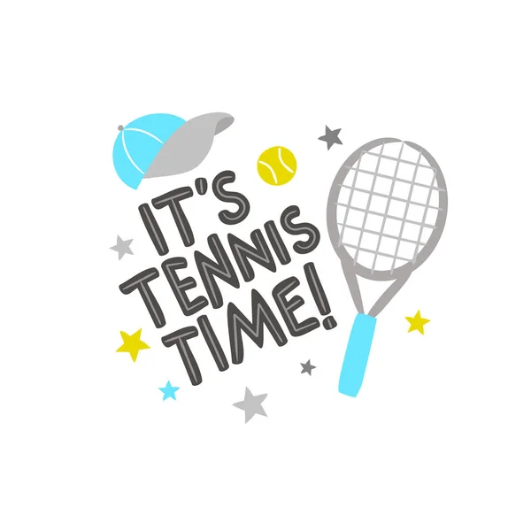 Hora Del Tenis Lindo Emblema Para Proyectos Tenis Con Raqueta — Vector de stock