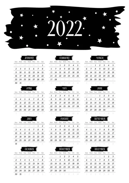 2022 Calendar Template Stars Dots Months Yearly Calendar Set 2022 — Stock Vector