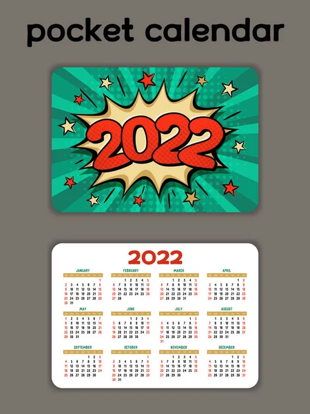 Çizgi Roman Ile 2022 Cep Takvimi Şablonu 2022 Yıllık Takvim — Stok Vektör