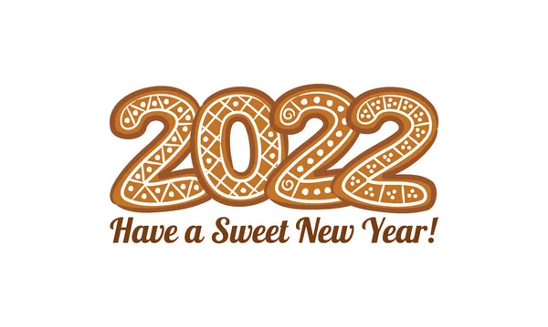 Have Sweet New Year 2022 Gingerbread Lettering White Background Vector — Stock Vector