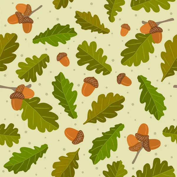 Seamless Pattern Oak Leaves Acorns Vector Illustration Seasonal Decor — Stock Vector