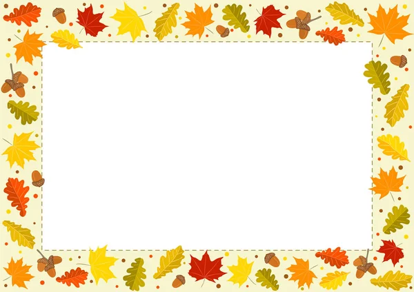 Marco Rectangular Otoño Hecho Follaje Dibujado Mano Hojas Amarillas Naranjas — Vector de stock