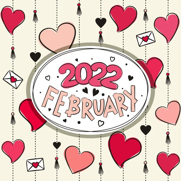 Тематичний Шаблон Календаря 2022 Року Місяць Лютого Дизайн Календаря Серцями — стоковий вектор