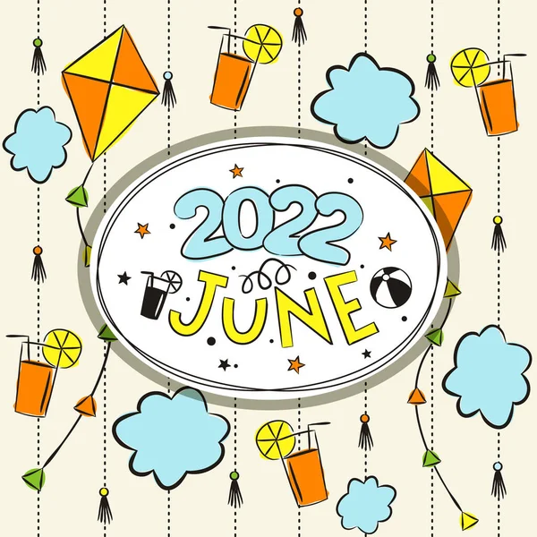 2022 Takvimi Için Tematik Şablon Haziranda Takvim Için Yaz Teması — Stok Vektör