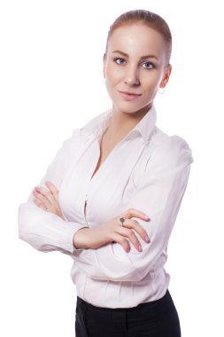 Sarışın iş kadın Yöneticisi işçi glassess gülümseme. izole