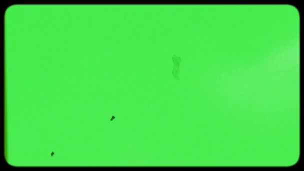 ヴィンテージフィルムの効果。緑の画面にキンスコープ付きの古いテレビの効果。フィルム穀物ノイズ、歪み汚れや傷や光漏れ。オーバーレイに最適。レトロフィルムビデオ,エフェクト映像. — ストック動画
