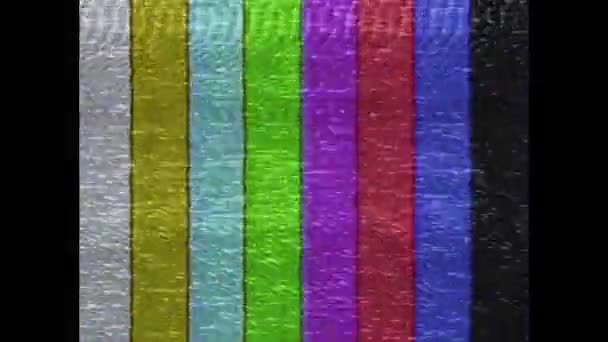 VHS-effect. SMPTE kleur streep technische problemen. Kleurbalken gegevens hapert. — Stockvideo