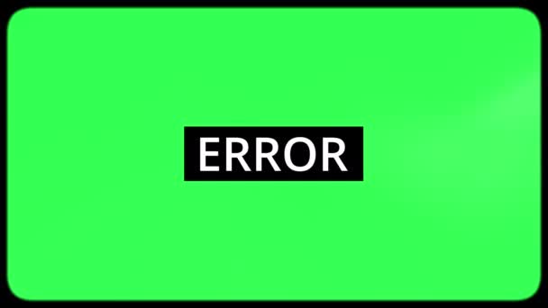 Yeşil ekranda kineskopla eski bir televizyonun efekti. Düzenli olarak açılır metni olan ERROR. Eski TV kroma anahtarı. Retro film videosu, efekt görüntüleri. Eski yeşil TV ekranı. Üst üste koymak için ideal. 4K. — Stok video