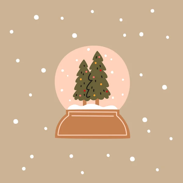 Bola Nieve Con Árboles Navidad Estilo Plano Dibujos Animados Ilustración — Vector de stock