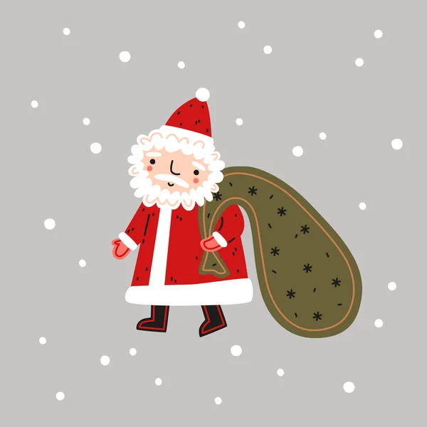 Santa Claus Bag Full Gifts Flat Cartoon Style Christmas Vector — Stock Vector