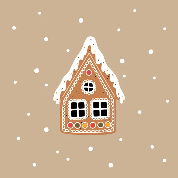 Peperkoek Huis Platte Cartoon Stijl Kerst Vector Illustratie Decoratief Nieuwjaarselement — Stockvector