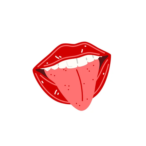 口を開く赤い唇と舌が突き出ています ベクターイラスト — ストックベクタ