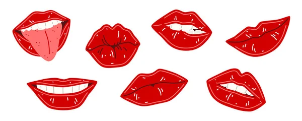 Vektor Illustration Der Weiblichen Lippen Auf Weißem Hintergrund Sammlung Roter — Stockvektor