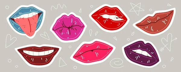 Kleurrijke Lippen Collectie Set Vector Illustratie Van Lippen Van Vrouw — Stockvector