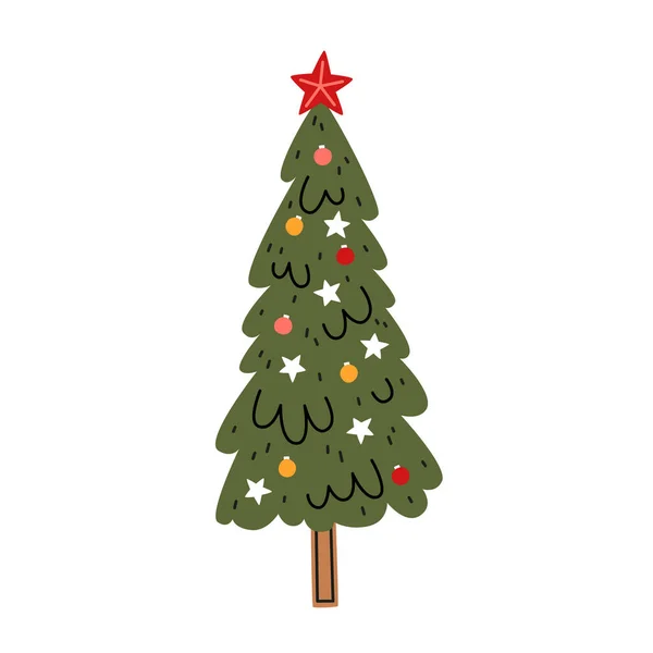 Árbol Navidad Decorado Con Bolas Vidrio Ilustración Vector Navidad — Vector de stock