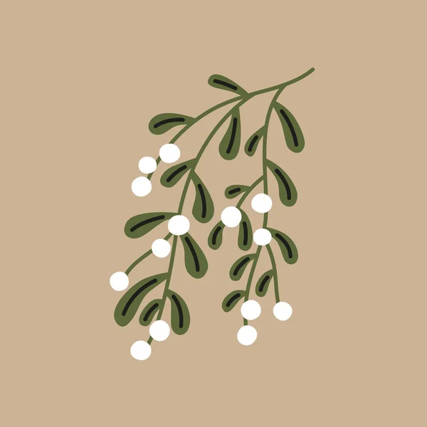 Branche Gui Aux Baies Blanches Illustration Vectorielle Noël — Image vectorielle