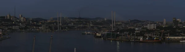 2020 Rússia Primorye Panorama Noite Vladivostok Vista Baía Zolotoy Rog — Fotografia de Stock