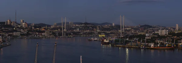 2020 Russie Primorye Panorama Nocturne Vladivostok Vue Baie Rog Zolotoy — Photo