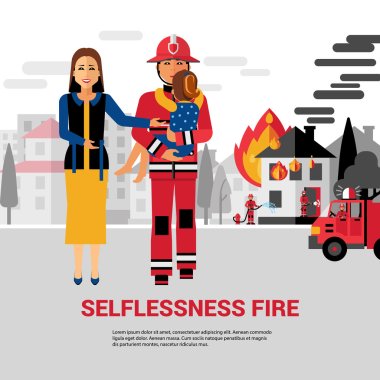 Firefighter Rescuing Child Vector Illustration clipart