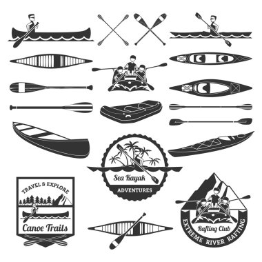 Rafting Canoeing And Kayak Elements Set clipart