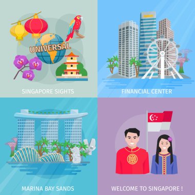 Singapore Culture 4 Flat Icons Square