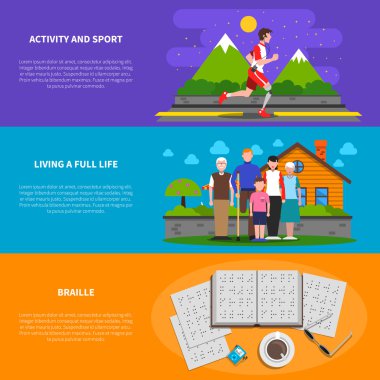 Disabled People 3 Flat Banners Set