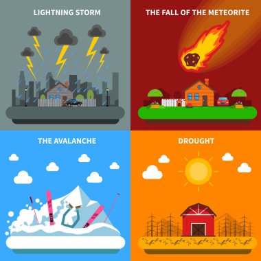 Disaster Concept 4 Flat Icons Square Banner