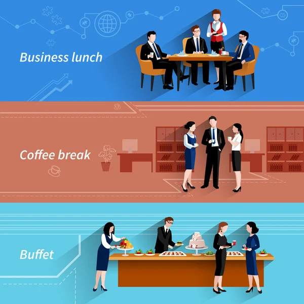 Business Lunch flache Banner gesetzt — Stockvektor