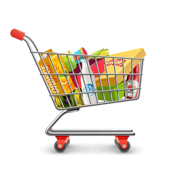 Carrinho de supermercado de compras com pictograma de supermercado — Vetor de Stock