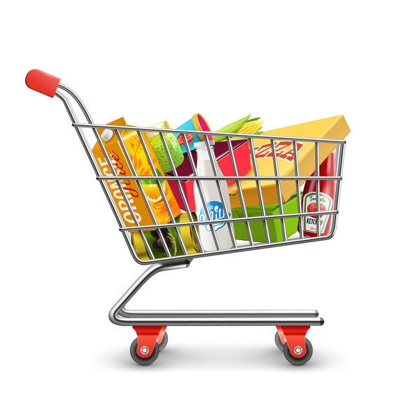 Shopping Supermarket Cart With Grocery Pictogram