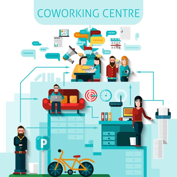 Coworking κέντρο σύνθεση — Διανυσματικό Αρχείο