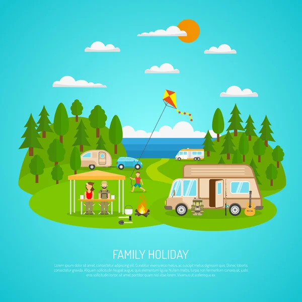 Family Camping Illustration — Stock Vector