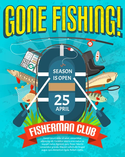 Affiche de pêche avec la date d'ouverture de la saison — Image vectorielle