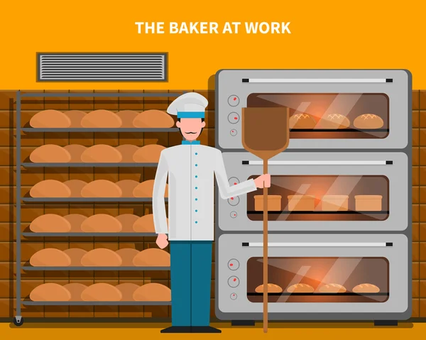 Bäcker bei der Arbeit — Stockvektor