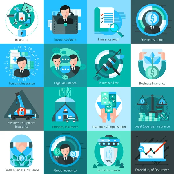 Conjunto de iconos de seguros empresariales — Vector de stock